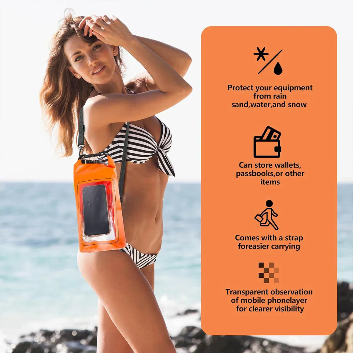 Carvallo Vattentät Dry Bag 2L | Med Touchscreen-Fönster | Utomhusväska för Kajak, Trekking & Vattensport Carvallo