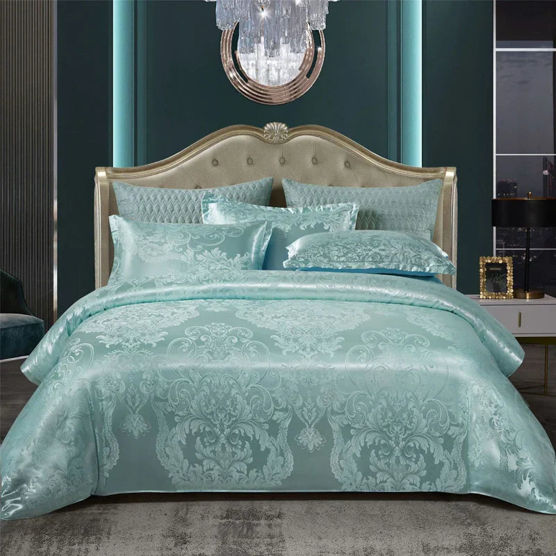 Wostar Satijn Rayon Jacquard Påslakan 220x240 Sommarluxus Dubbelsäng Duntäcke Sängkläder Set Carvallo