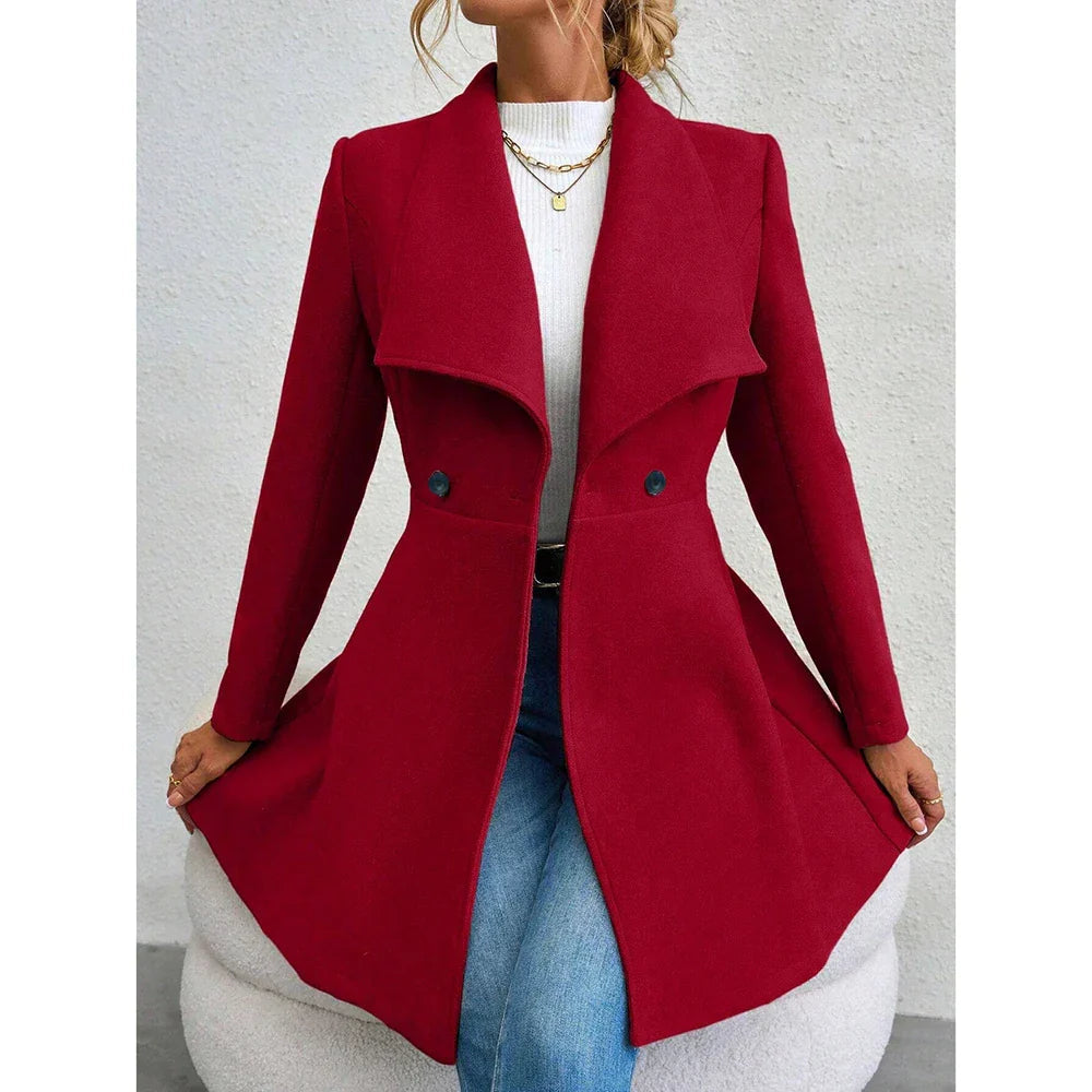 Dam Uldfrakke Elegant Dubbelknäppt Uldblandning Bellasverige