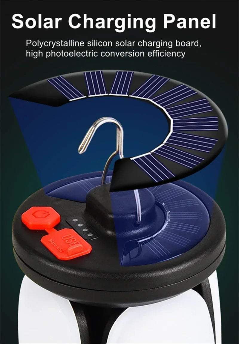 Carvallo Solar Campinglampa | USB & Solenergi Laddning | 6 Ljuslägen | Fällbar & Powerbank – 1000 Lumen Carvallo