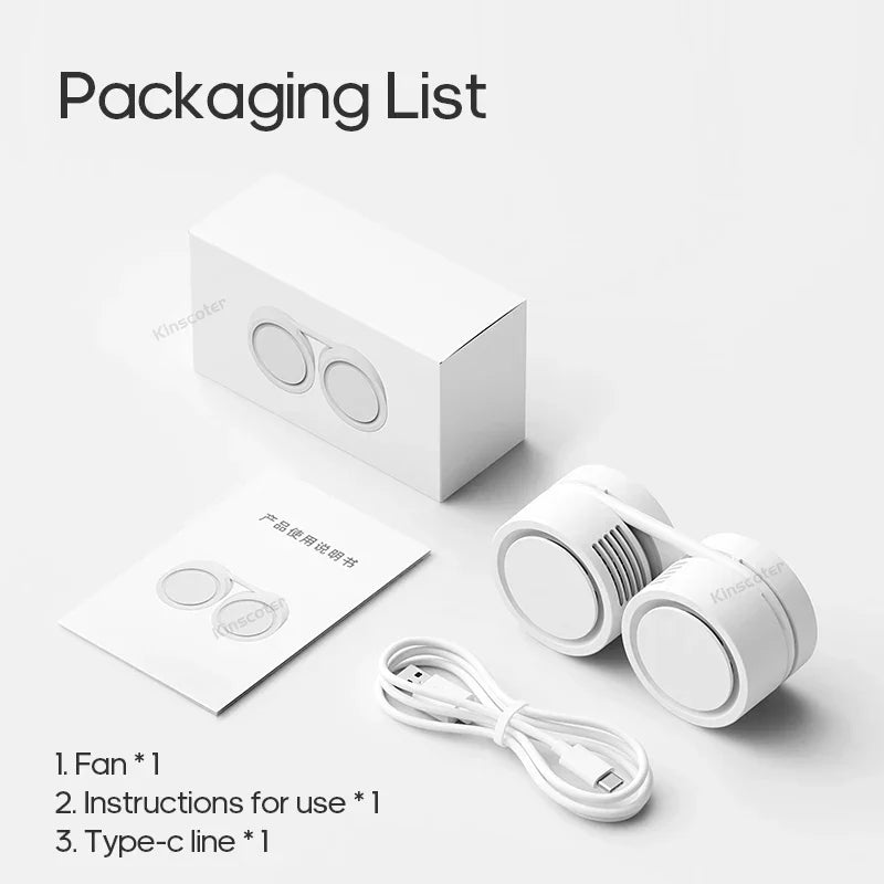 Carvallo Nackventilator Bladeless | Bärbar & Återuppladdningsbar | 3-Stegs Kylning | Tyst & Kompakt Carvallo