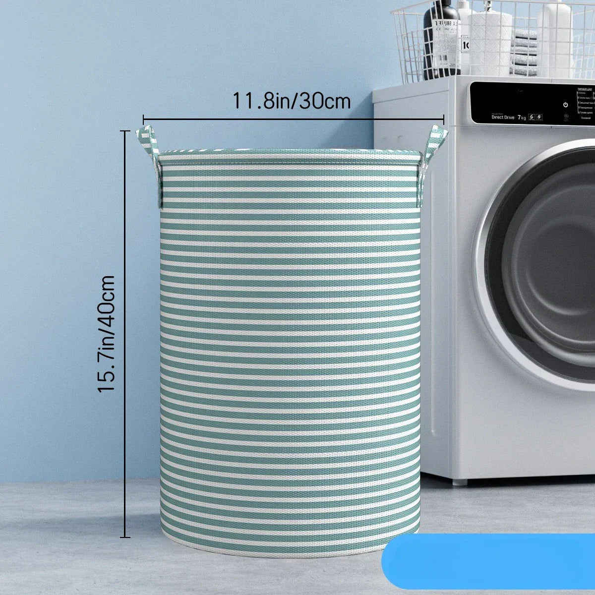 Carvallo Fällbar Tvättkorg med Randigt Mönster | 40×35 cm | Multifunktionell Förvaringskorg för Badrum, Sovrum & Leksaker Carvallo