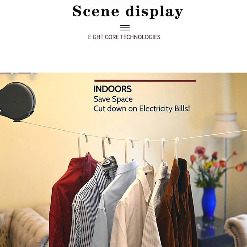 Carvallo Teleskop-tvättlinje | 12 Meter utdragbar tvättlina | Automatisk inrullning | För inomhus & utomhus Carvallo