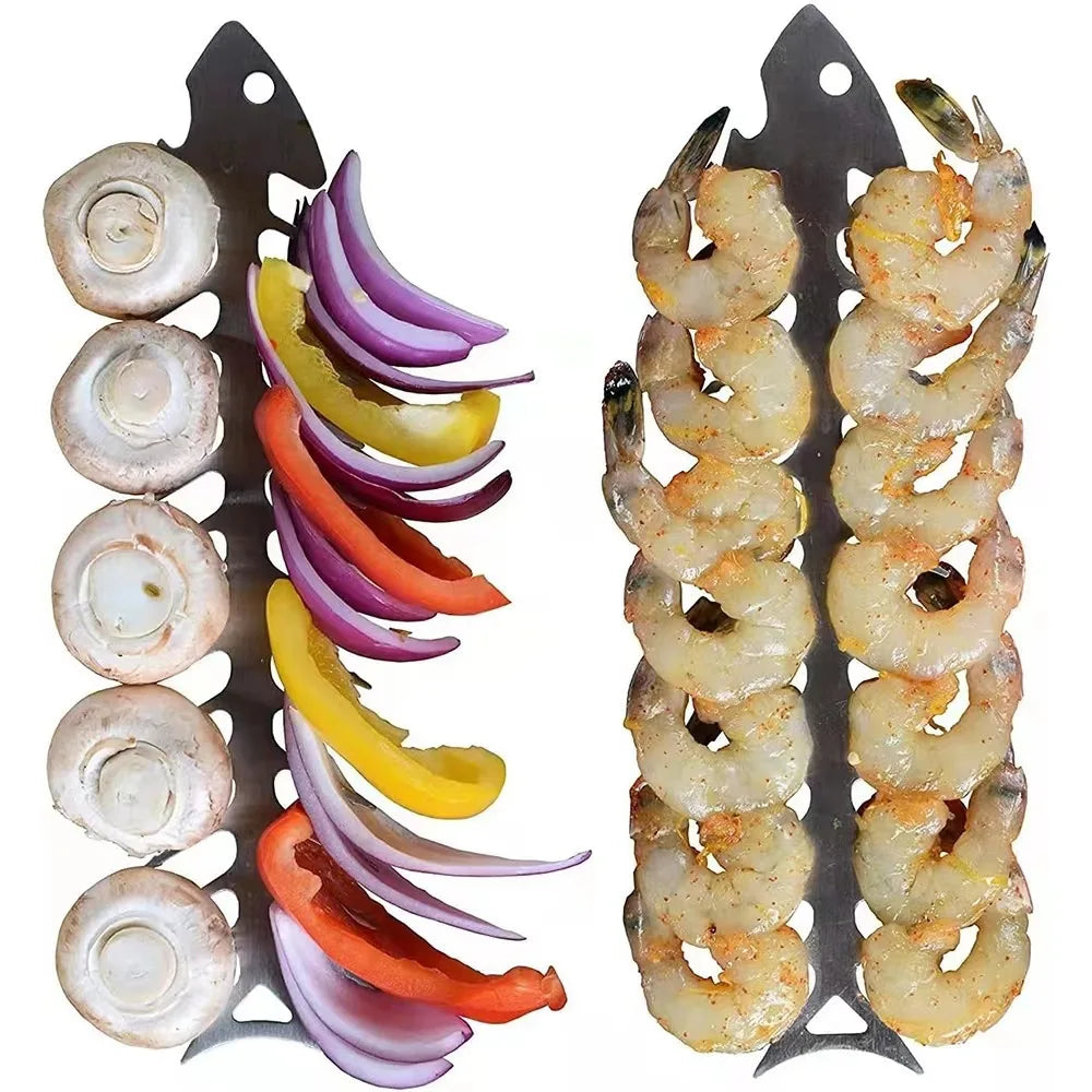 Carvallo Fiskben-formad BBQ-spett | Rostfritt stål | Rostfri & värmebeständig | 30 × 6 cm Carvallo