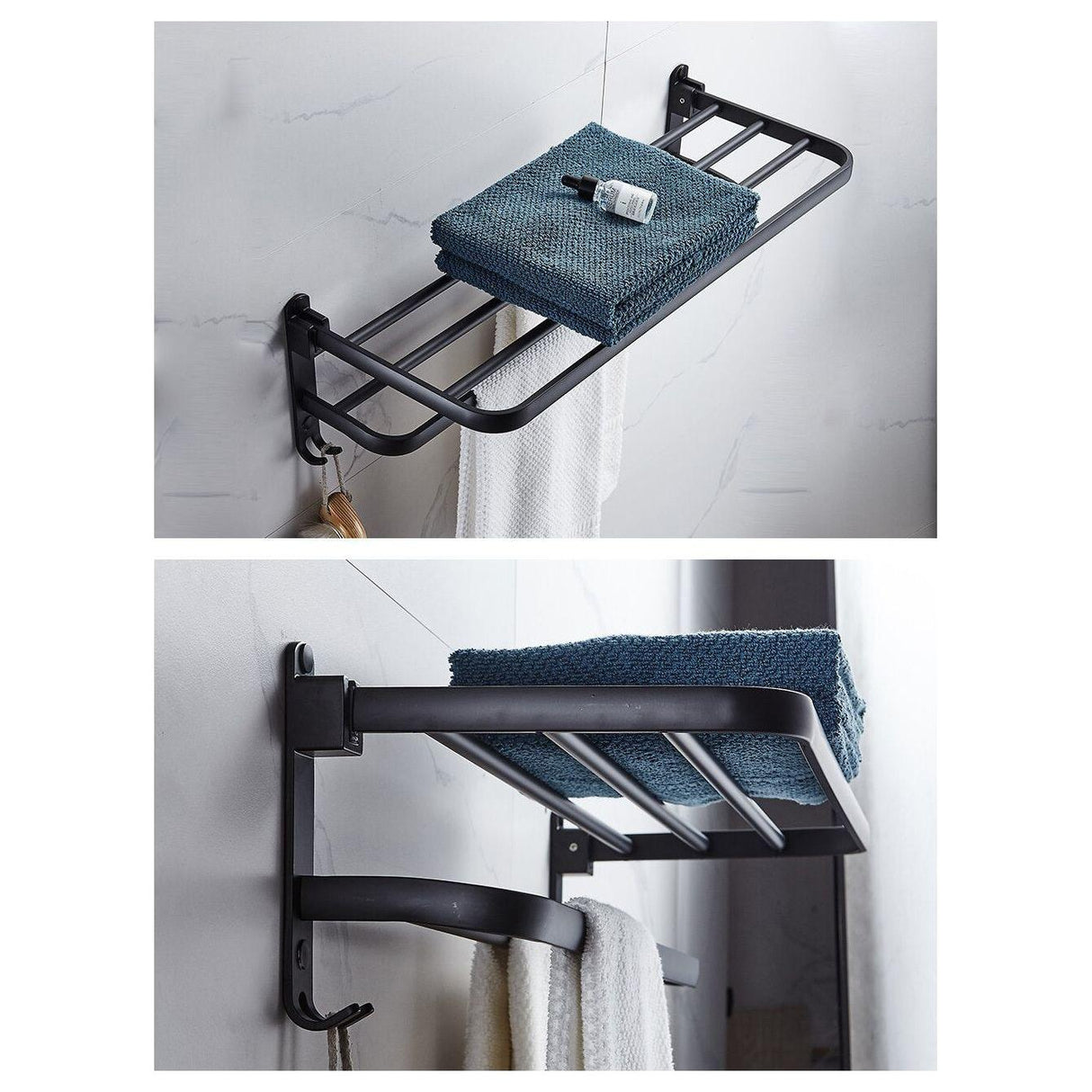 Fällbar handdukshängare med krokar – Platsbesparande och mångsidig | Idealisk för badrum och kök Carvallo