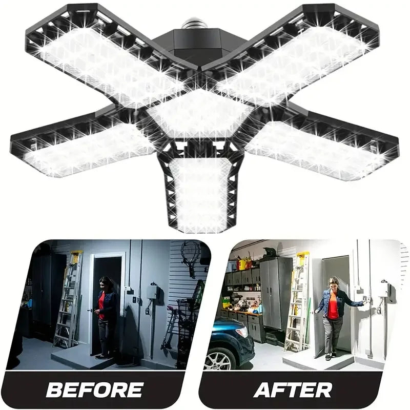 Carvallo LED Garage Lamp | Foldable Ceiling Light with 3–12 Adjustable Panels | E27 Socket | 6500K Daylight – For Workshop, Warehouse & Garage Carvallo