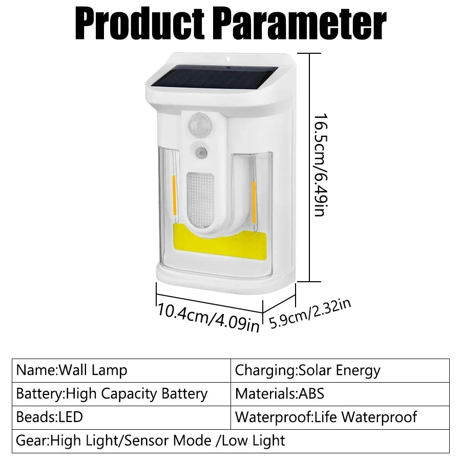 Carvallo Solar Vägglampa med Rörelsesensor | 3 Ljuslägen | IP65 Vattentålig | Varmt Flammigt Ljus för Trädgård & Gårdsplan Carvallo