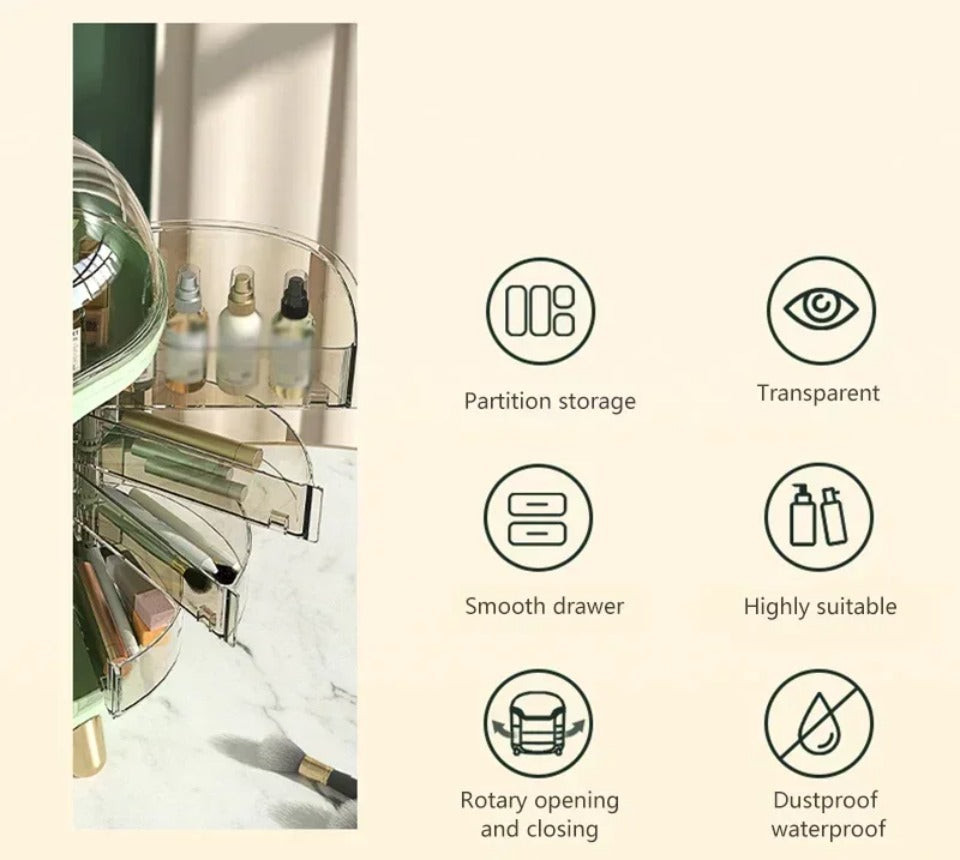 Transparent Desktop Makeup Organizer – Stort kapacitet dammavvisande smycke- och kosmetikaförvaringslåda Carvallo