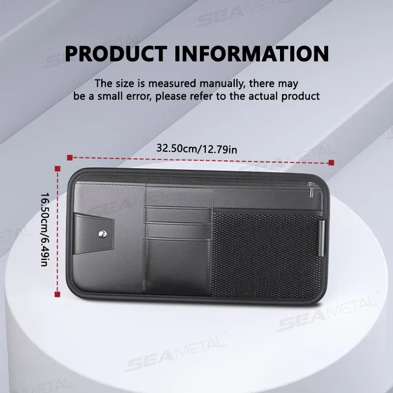 Carvallo VisorPro Auto solskyddsorganisator | PU-läder | Med kortfack & glasögonklipp | För dokument, nycklar & mobil Carvallo