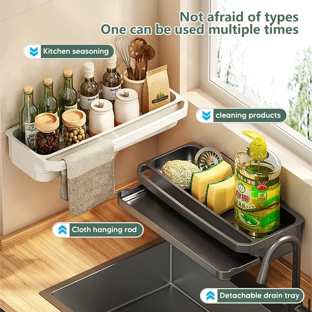 Carvallo Diskbänk Organizer | Avtorknings- & Förvaringshylla | Rutschförbättrad & självavvattnande | För svampar, trasor & tvål | 32 × 11 cm Carvallo