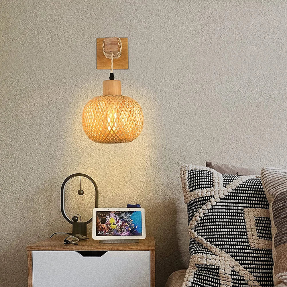 Royallure Bamboo Rattan Vägglampa Handvävd Korgbelysning för Rumsinredning Carvallo