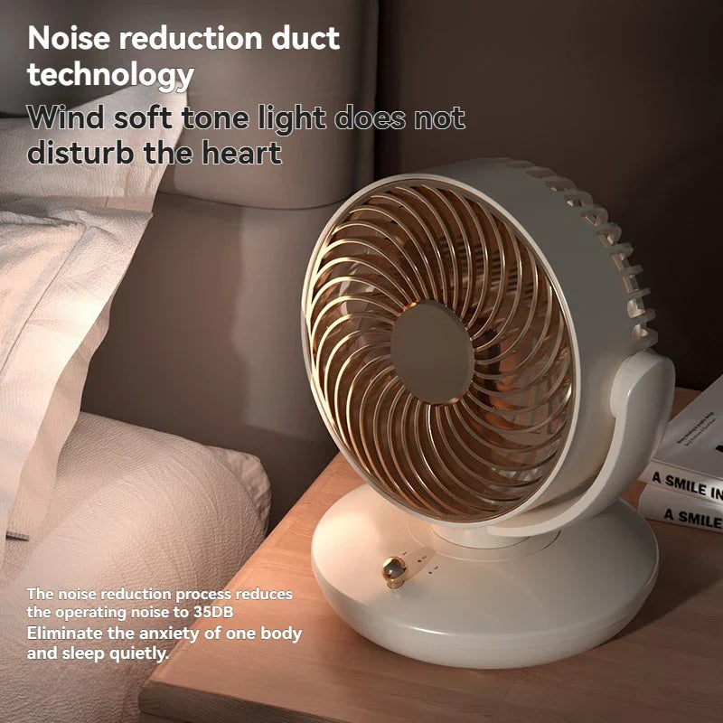 Carvallo Bordfläkt med 360° rotation | USB-fläkt med 3 hastigheter & batteri | Tyst & kompakt | För kontor, sovrum & hem Carvallo