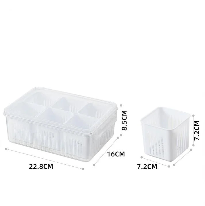 Carvallo FreshBox Förvaringslåda med avrinninginsats | 4-delat modulsystem | Transparent & Stapelbar | 22,8x16x8,5 cm Carvallo