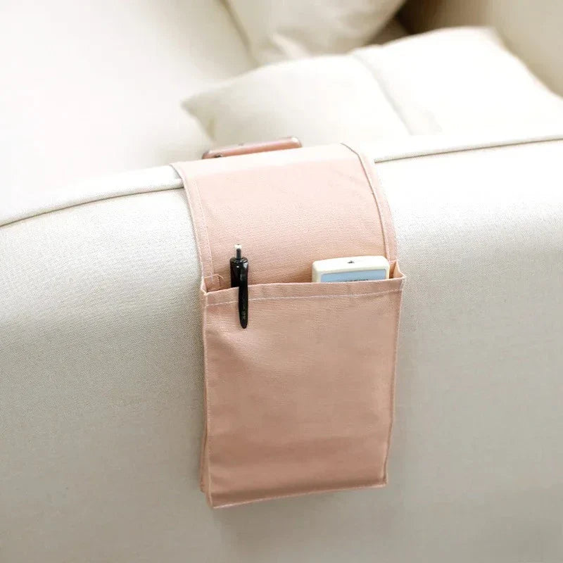 Carvallo Sängorganisator av bomullslinne | Hängande förvaring med fickor | För fjärrkontroll, böcker och tillbehör – ca. 30×20×10 cm Carvallo