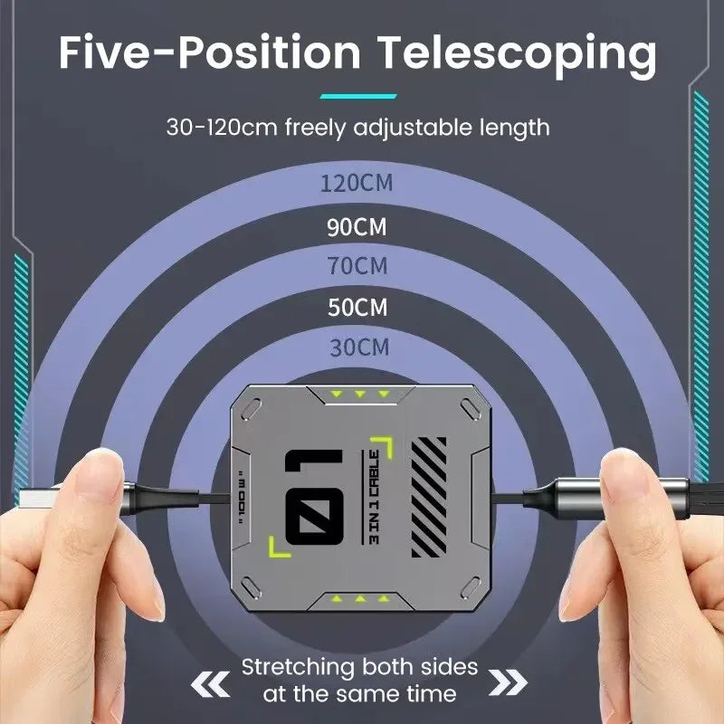 Carvallo 2-in-1 Laddkabel | Snabbladdning 100W | Utdragbar & Universell | FlexiCharge för iPhone, Android & USB-C Carvallo