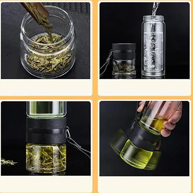 Royelux Glass Tea Infuser Bottle – 450ml Dubbelväggad Tumbler för Löst Te & K herbalte Carvallo