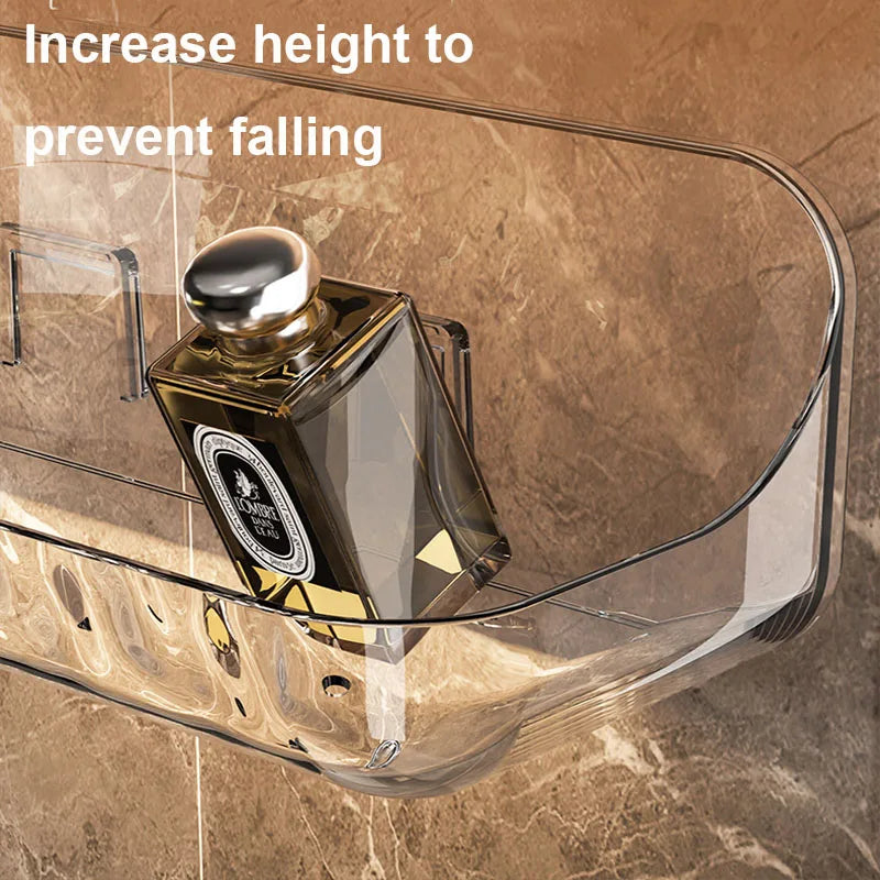 Carvallo Pro | Akryl-badrumshylla utan borrning | Väggmonterad duschhylla | Kosmetik- & schampo-hållare | Transparent | 12×9×8 cm / 24×9×8 cm Carvallo