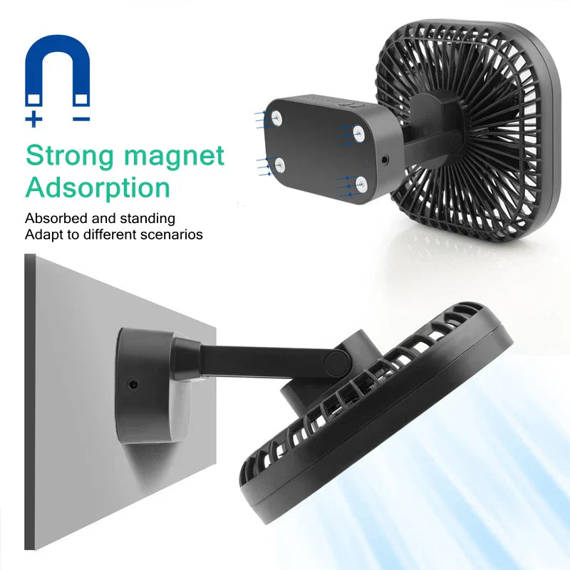 Carvallo-USB-fläkt Breezio Flex | Uppladdningsbar med 5000 mAh batteri | 3 nivåer & timer | Fällbar & tyst för kontor, camping & hem Carvallo