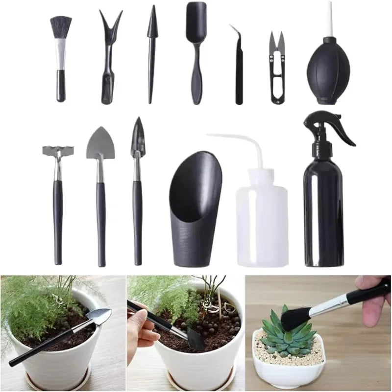 Carvallo MicroGarden Set 15-delat bonsai- & suckulentträdgårdsverktygsset | Med väska & planteringsmatta | För omplantering, beskärning & skötsel Carvallo