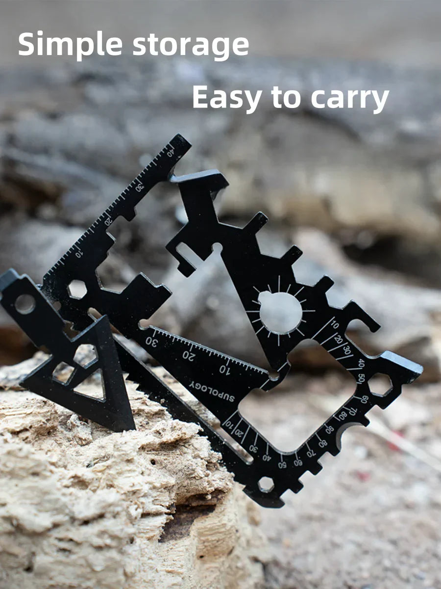 Carvallo Pro 18-i-1 Multifunktions Survival-Tool | Kompakt Utomhuskort med Kniv | 8,5 × 5,2 cm | Rostfritt Stål Carvallo