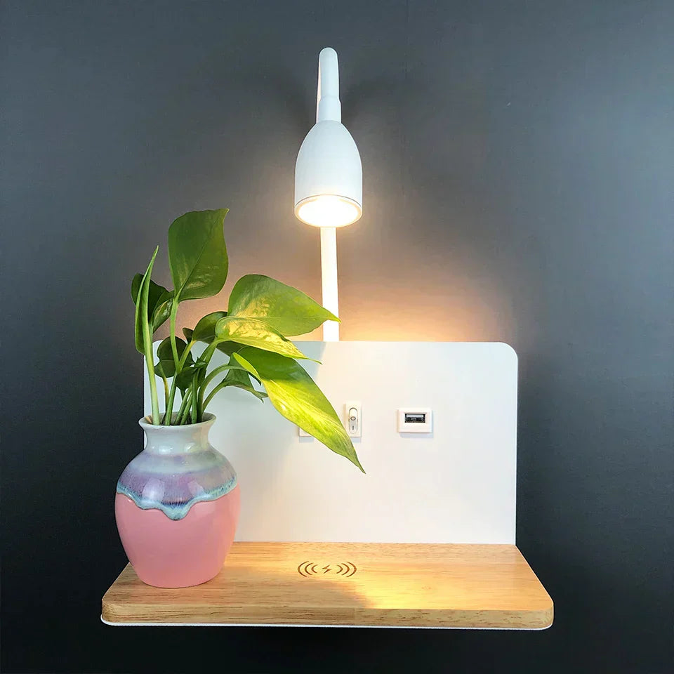 BrightShelf - LED Vägglampa med USB-port och Hylla Carvallo