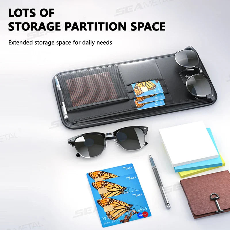 Carvallo VisorPro Auto solskyddsorganisator | PU-läder | Med kortfack & glasögonklipp | För dokument, nycklar & mobil Carvallo