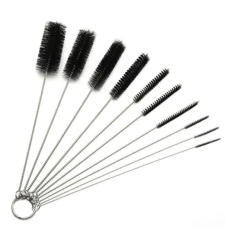 Carvallo Rengöringsborstar Set 10-delar | Rostfritt stål med nylonborst | För sugrör, flaskor, rör & labbutrustning Carvallo