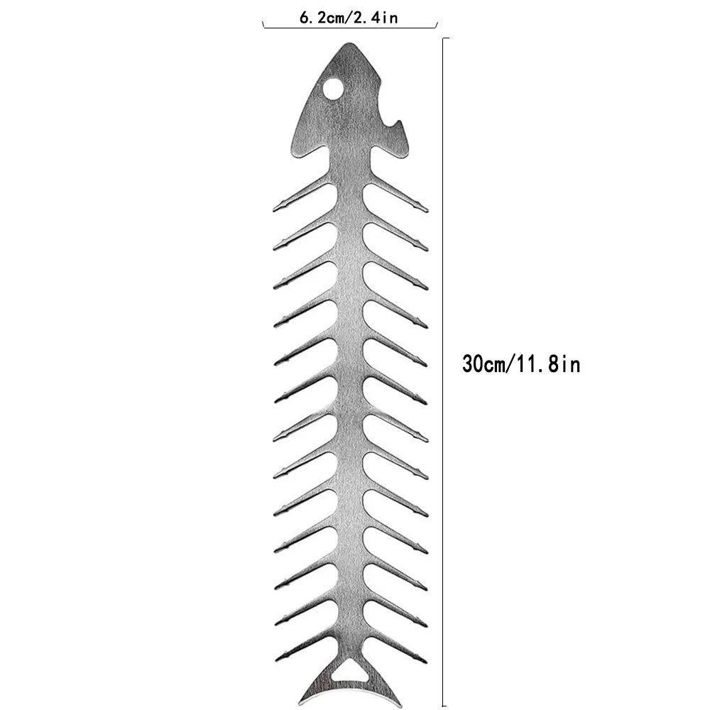 Carvallo Fiskben-formad BBQ-spett | Rostfritt stål | Rostfri & värmebeständig | 30 × 6 cm Carvallo