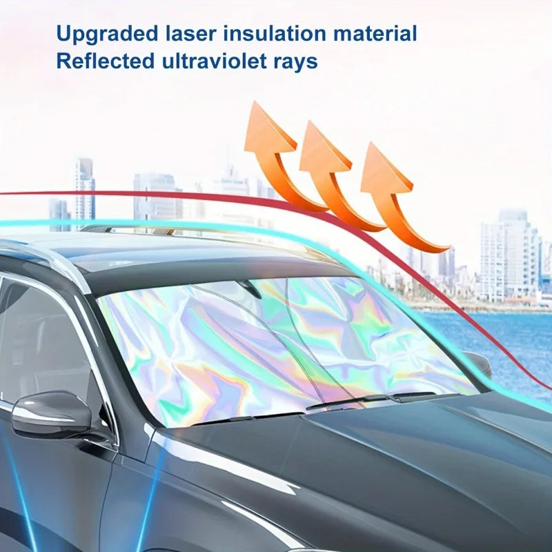 Carvallo Fällbart Bilsolskydd | Värmeskydd med Lasereffekt | UV-blocker för vindrutan | Reflekterande & Kompakt Carvallo