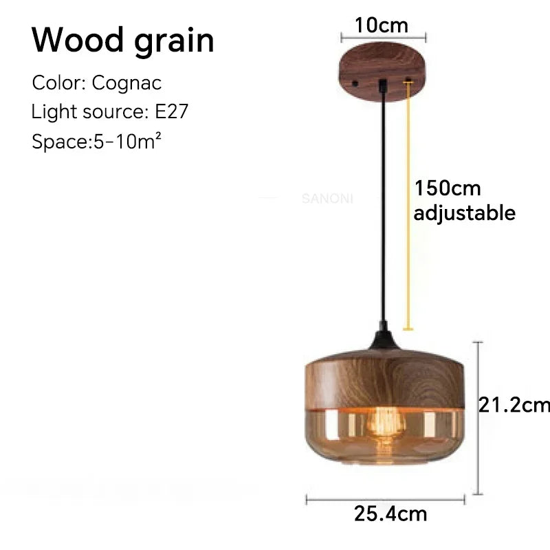 Nordic Wood Glas Pendel Ljuskrona – Modern Hängande Lampa Carvallo