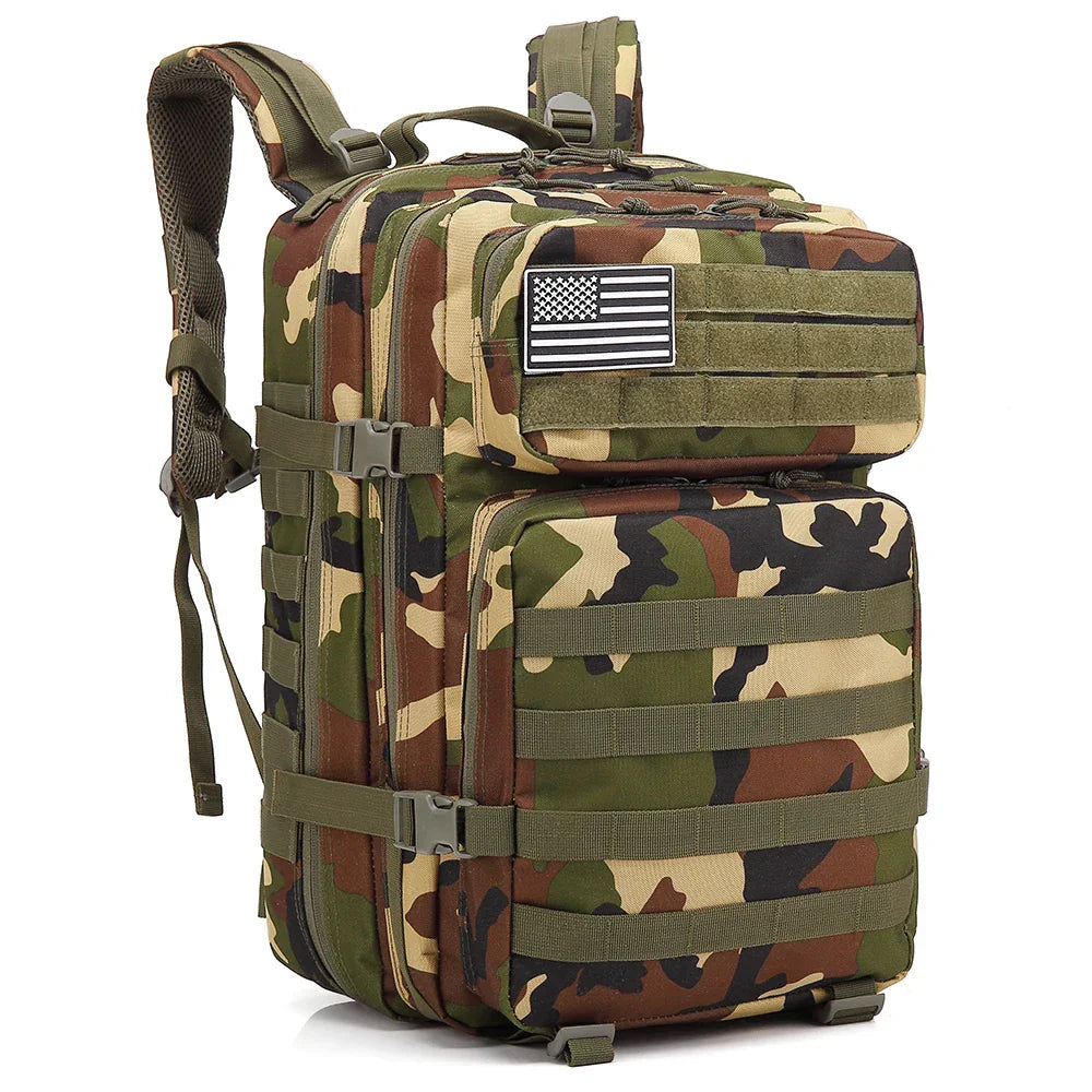 Carvallo 45 L Utomhus Ryggsäck | Molle-System | 3-Dags Kapacitet | Robust & Multifunktionell – Svart/Khaki/Oliv Carvallo