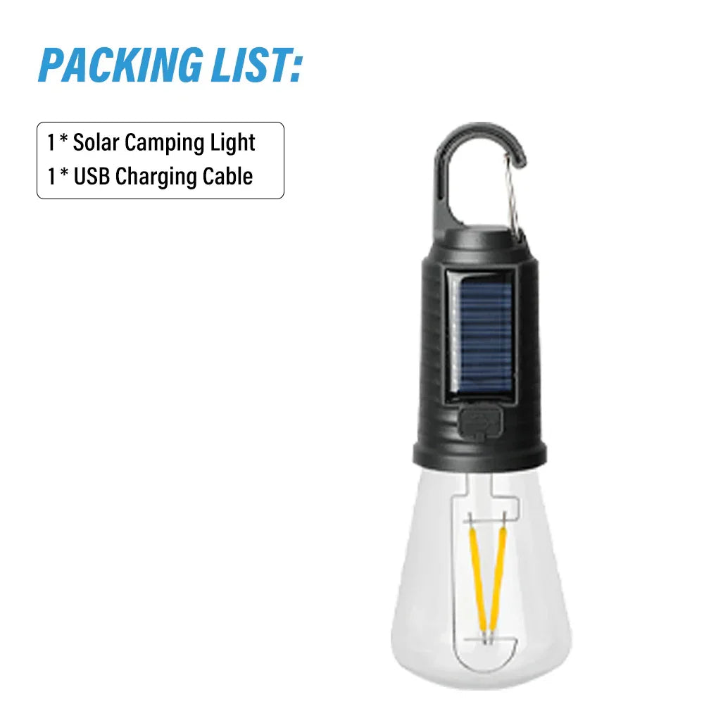 Carvallo Solar Campinglampa Vintage | Återuppladdningsbar via sol & USB | 3 ljuslägen | Bärbar & Vattentålig Carvallo