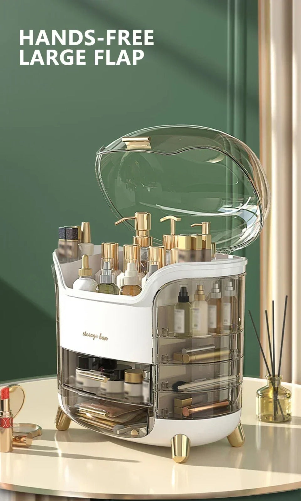 Transparent Desktop Makeup Organizer – Stort kapacitet dammavvisande smycke- och kosmetikaförvaringslåda Carvallo