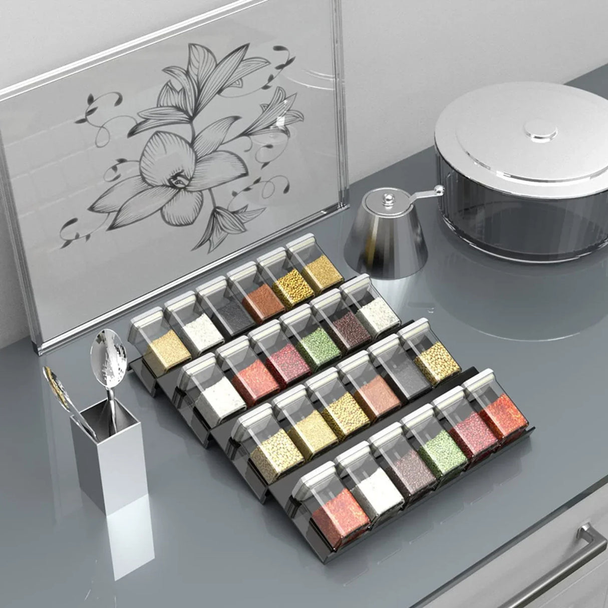 Carvallo SpiceView | Sned akrylhylla för bättre översikt | 4-delars set | 41,9 × 30 × 3,8 cm Carvallo