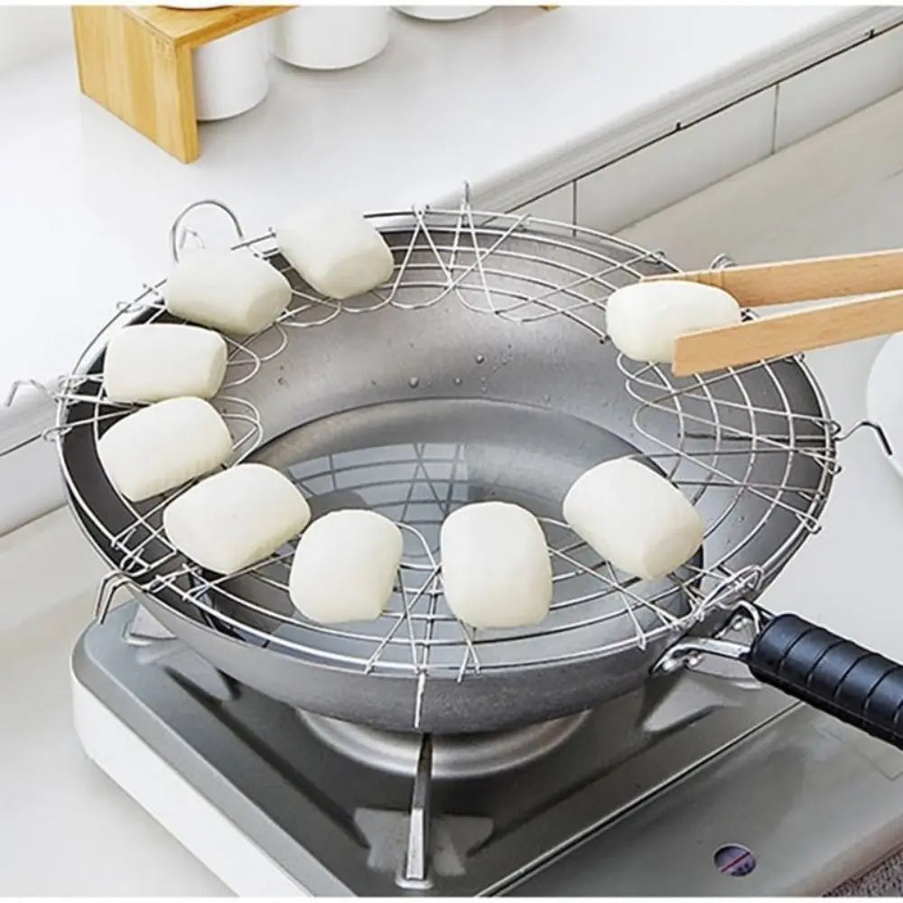 Carvallo OilGuard | Fällbart rostfritt stål avrunnen droppställning | Halvrund & med säkerhetskant | För pannor 32–38 cm Carvallo