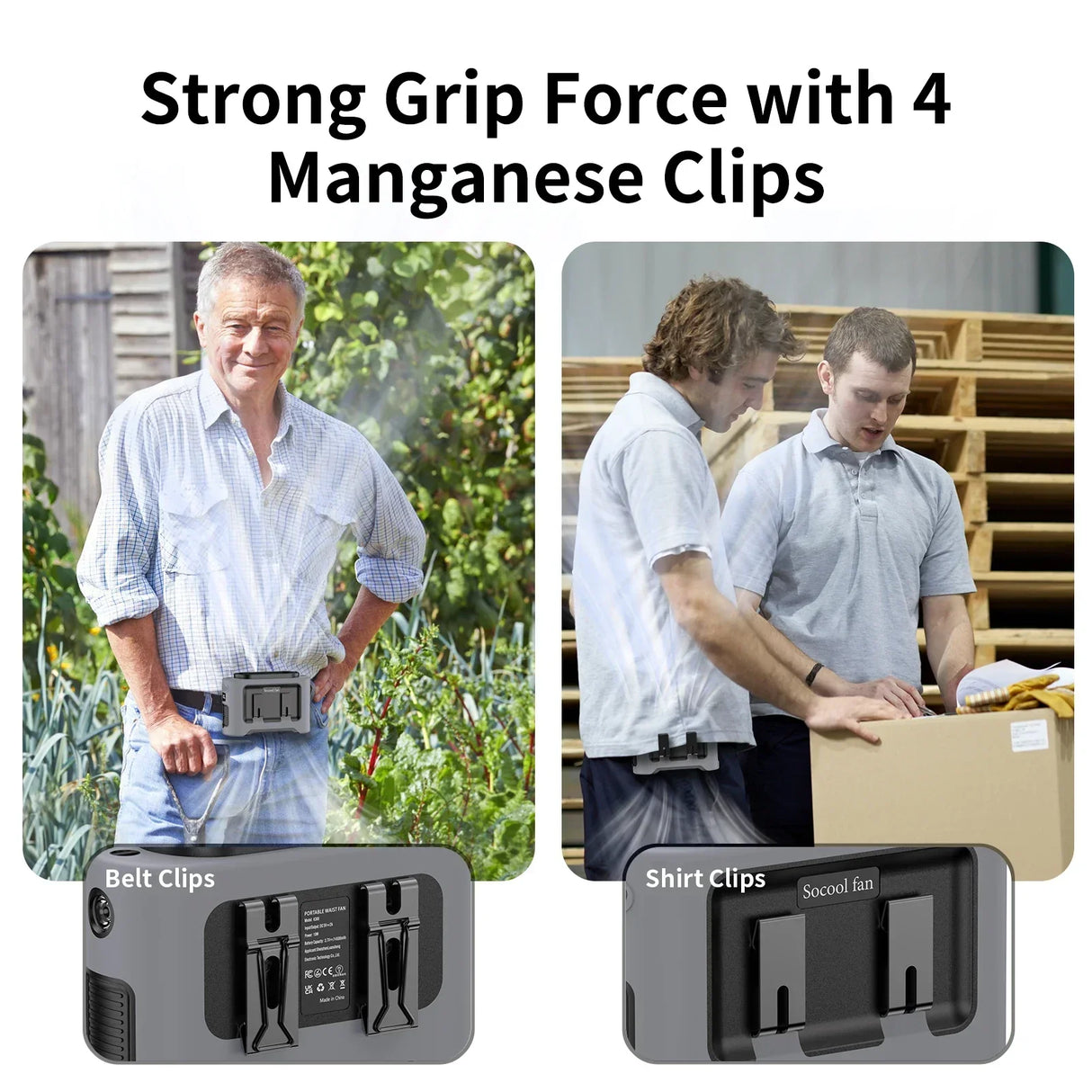 Carvallo StormClip Bärbar Utomhus-Bältesfläkt 2025 | 5-stegs Turbo-Vind | 360° Vridklipp | Powerbank & LED-ljus Carvallo