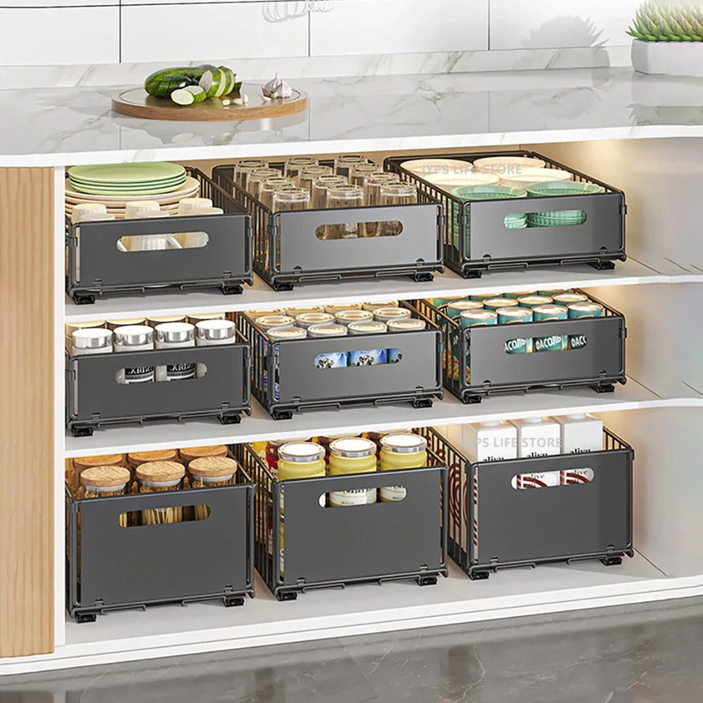 Carvallo Utdragbar köks hylla med låda | Metall-organisatör för kryddor & rengöringsmedel | Inga borrningar behövs Carvallo