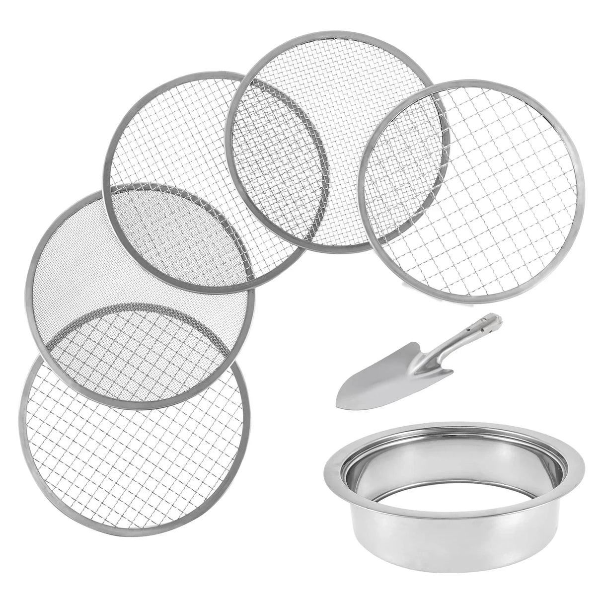 Carvallo Profi Bottenmask Set | 5 Silikonsatser i rostfritt stål | För jord, kompost & grus | Inkl. Handspade Carvallo