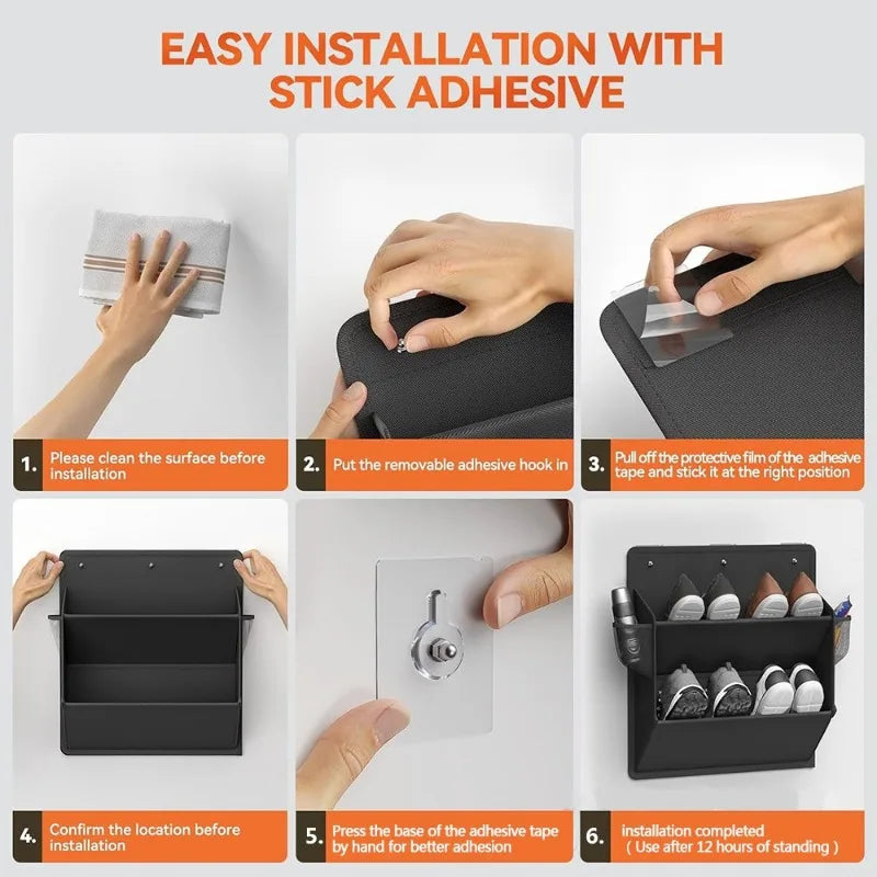 Carvallo Hängande Skohängare med Klisterremsa | Djupa Hyllor & Rostfritt Stålram | Platsbesparande Förvaring för Dörr, Camper & Skåp – 46,5×42,9×16,5 cm Carvallo