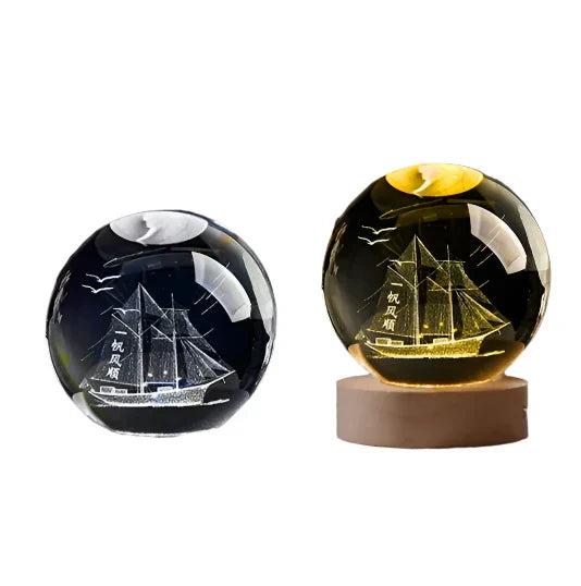 LumiCrystal - 3D LED Nattljus med Stjärnprojektor och Träbas Carvallo