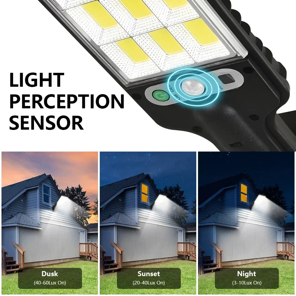 Carvallo MotionBright Solarlampa med rörelsesensor | IP65 Vattentät | Med fjärrkontroll & 3 ljuslägen | För trädgård, vägg & uppfart Carvallo