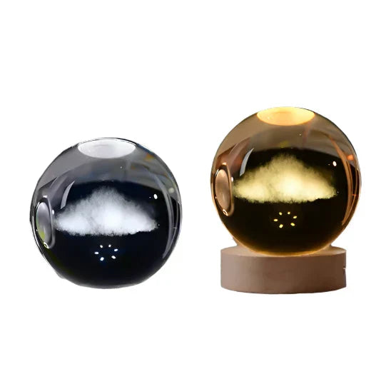 LumiCrystal - 3D LED Nattljus med Stjärnprojektor och Träbas Carvallo