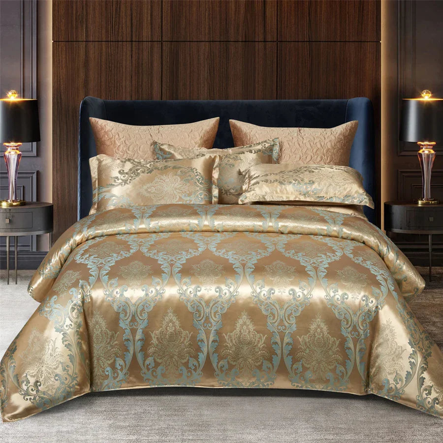 Wostar Satijn Rayon Jacquard Påslakan 220x240 Sommarluxus Dubbelsäng Duntäcke Sängkläder Set Carvallo