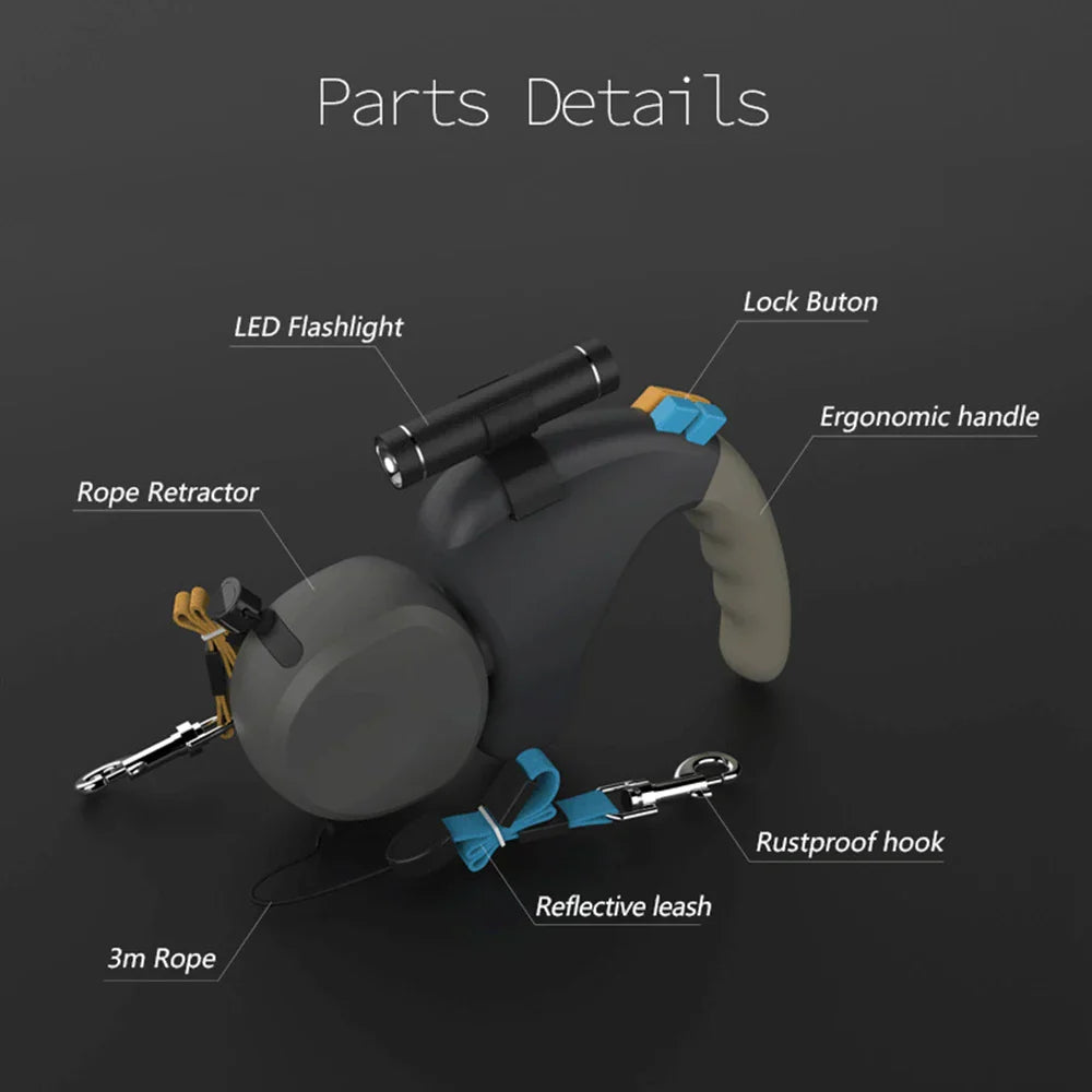 Åter retractable hundkoppel med 360° trassel – Justerbart bälte för två hundar, lätt och hållbart Carvallo
