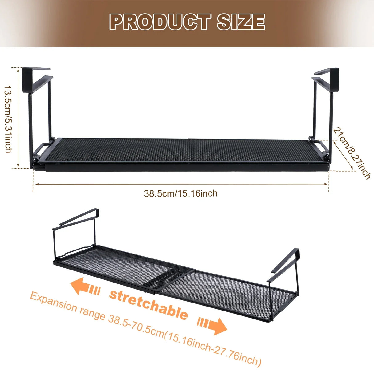 Carvallo | Teleskopiskt hängande hylla för skåp | Justerbar 38,5–70,5 cm | För kök, badrum & kontor Carvallo