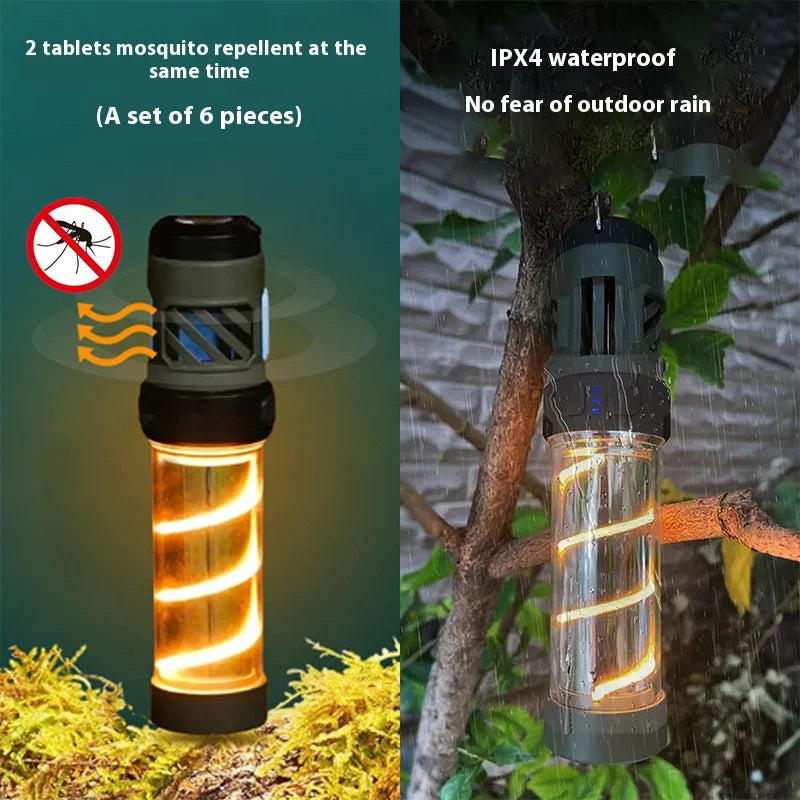 Carvallo Trek+ Campinglampa med myggskydd | Uppladdningsbar, LED-ficklampa & stativ | 5 ljuslägen & powerbank-funktion – IP44 Carvallo