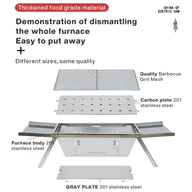 Carvallo BBQ Hopfällbar kolgrill i rostfritt stål | Kompakt & stabil | För spett & BBQ Carvallo