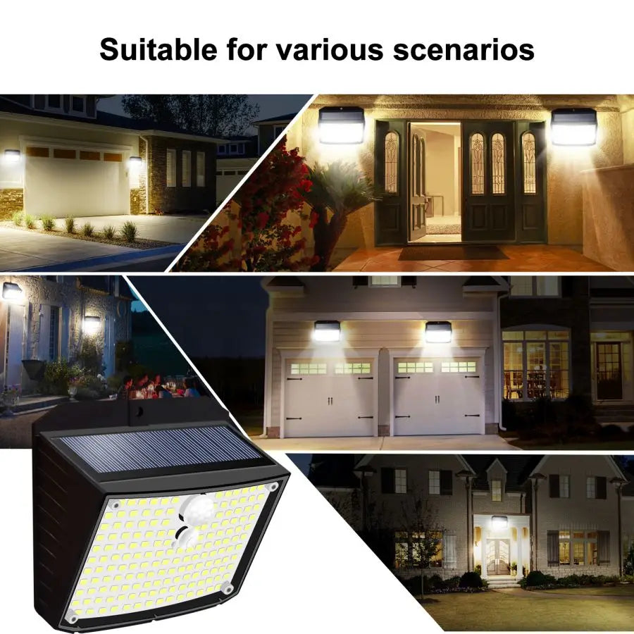 Carvallo Solar Vägglampa 158 LEDs | Rörelse sensor | IP65 Vattentålig | 180° Spridningsvinkel Carvallo