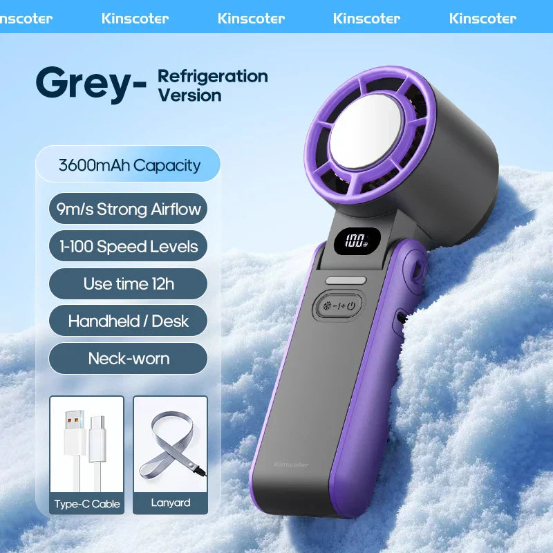 Carvallo Handfläkt med Ice-Cool-teknologi | 100 hastighetssteg | 3600mAh batteri | Fällbar & Ultralätt Carvallo
