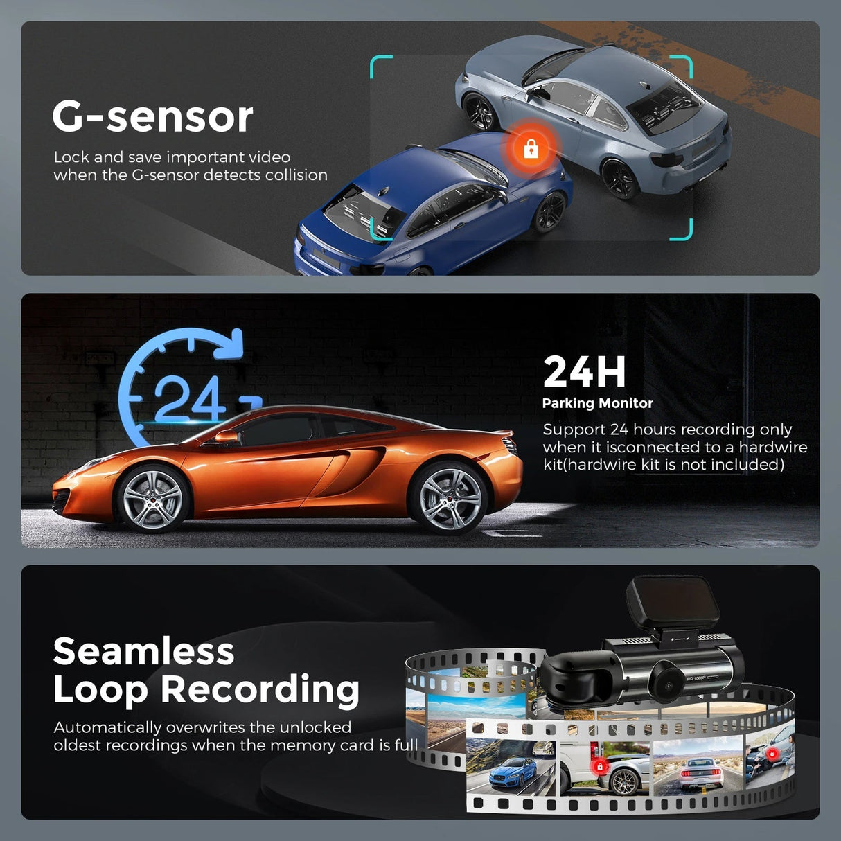 1080P WiFi Dubbelkamera Dash Cam – Främre & Inuti Bilkamera med IR Nattvision & Loopinspelning Carvallo